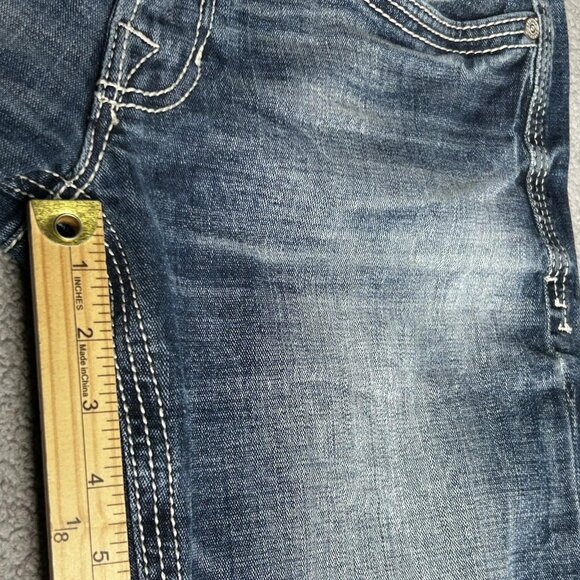 Salvage Mayhem Jeans Mens 32x31 Blue Bootcut Contrast Thick Stitch Buckle Y2K - Picture 12 of 14